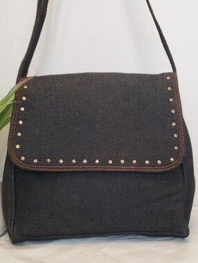 Black Denim Studded Crossbody Bag
